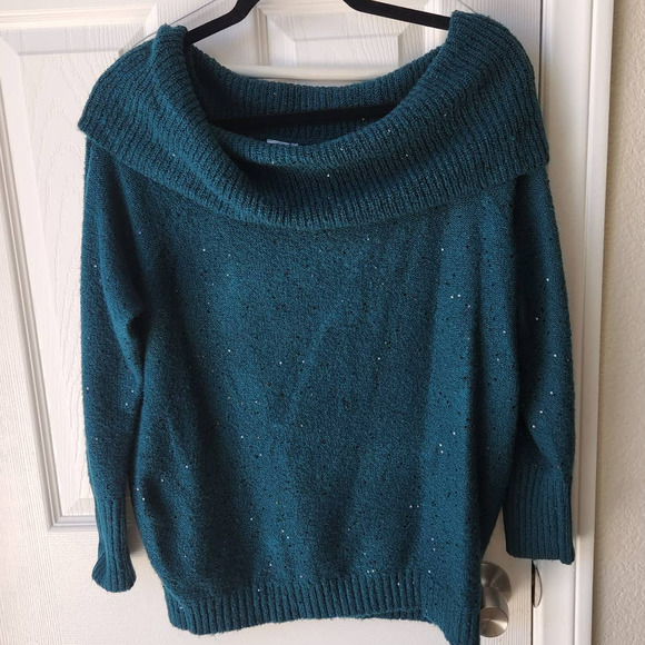 Chico's Sweaters - Chico's Sparkly Green Cowl Neck Sweater Size Medium Chico's Size 1